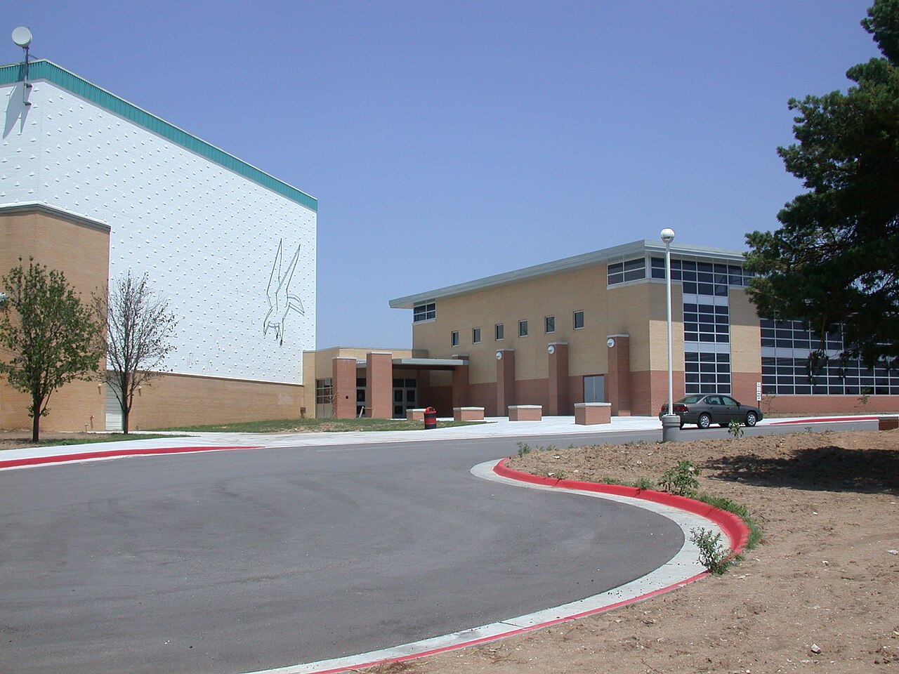 Main entrance of Wichita Heights High School, summer 2003.